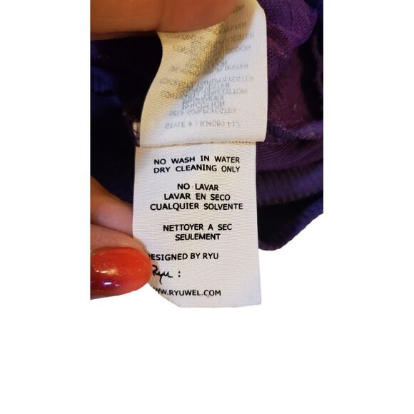 Ryu Knit Cardigan Sweater‎ Purple flower Appliqué fine knit shrug top Size M - Picture 13 of 16